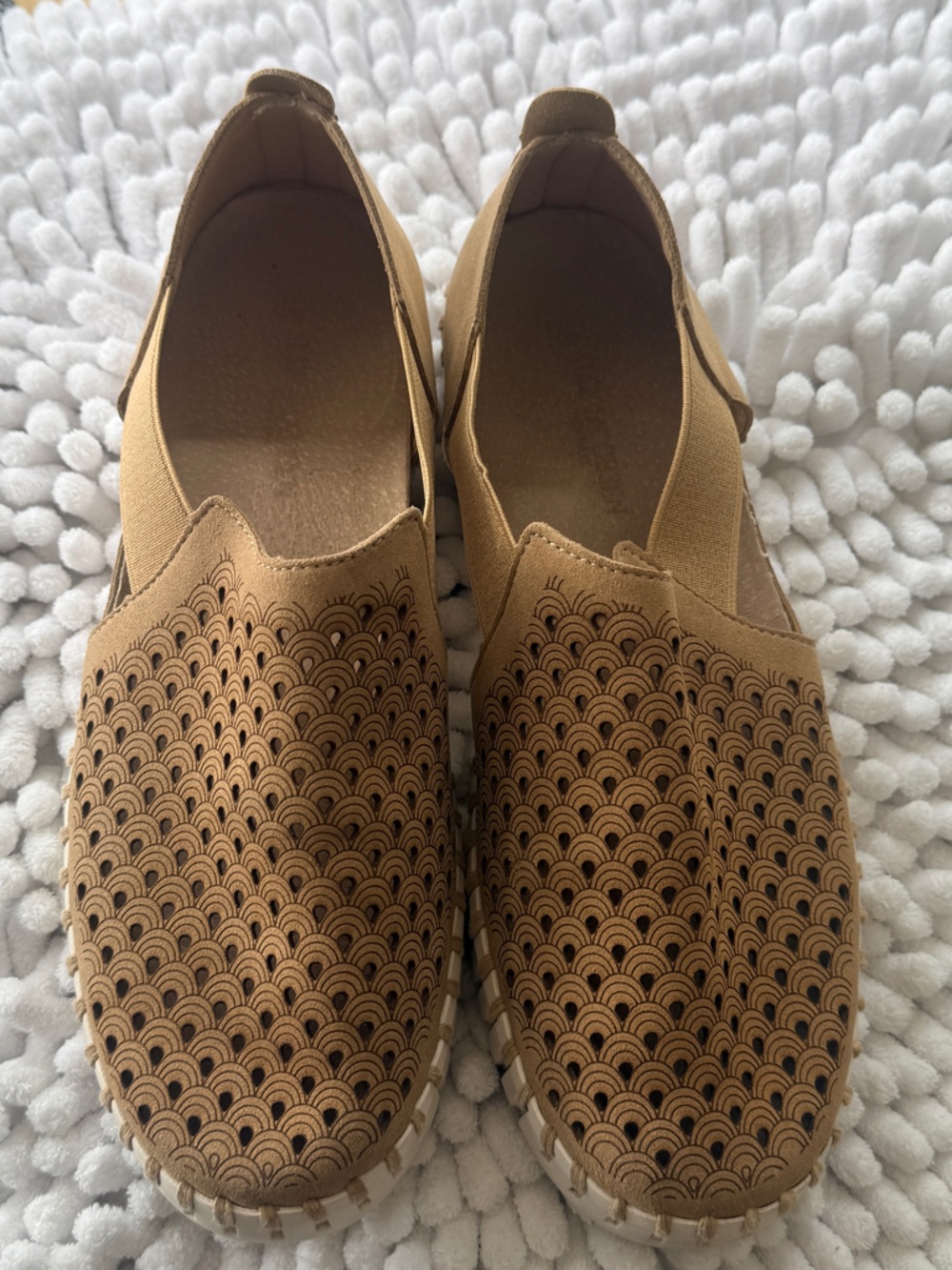 Comfort Slip-On Perforated Flats in Tan